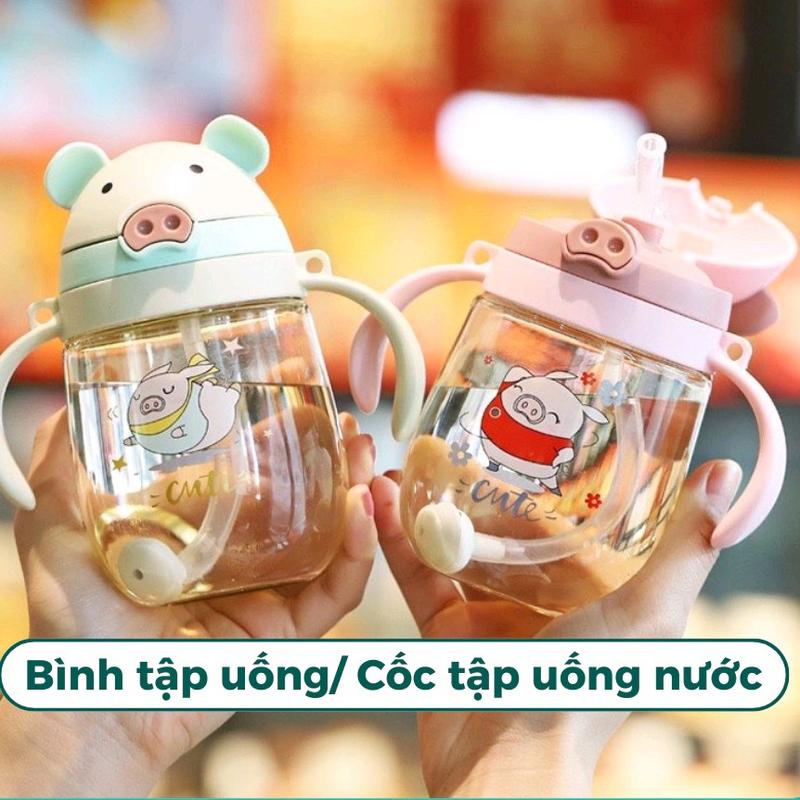 Bình Tập Hút Nước, Hút sữa Hình Lợn, Hình Gấu Có Tay Cầm Cho Bé, Bình Tập Uống Nước Có Tay Cầm An Toàn Cho Bé