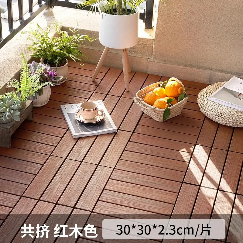 Flat stripes - Red Wood Color - Outdoor Patio Tiles 11-Packs, Wood Plastic Floor for Garden & Balcony. Anti-Corrosion & Waterproof. Thickened Splicing Floor