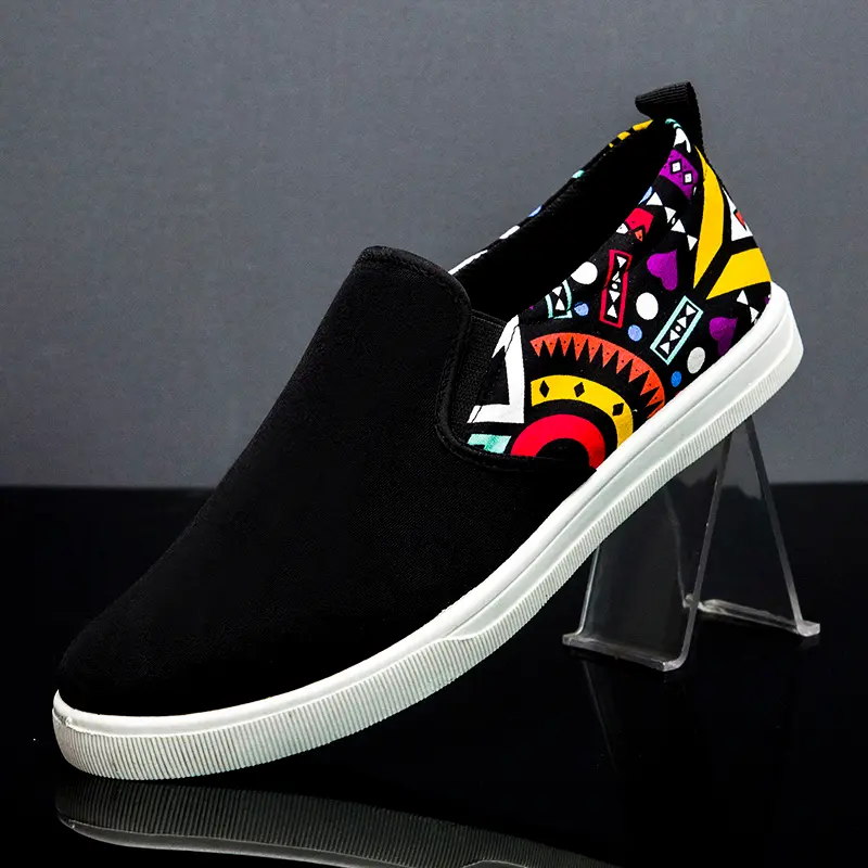 Leedoo Sepatu Slip On Casual Sepatu Kanvas Pria Sepatu Slop Patterns Hitam MC315 4