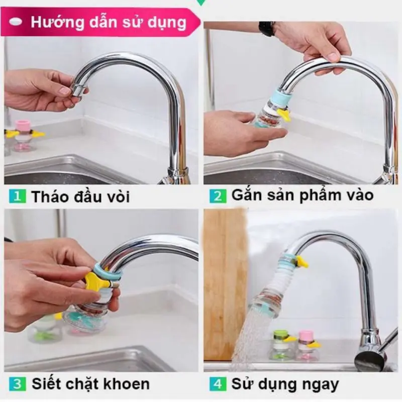 Vòi lọc nước rửa bát tăng áp xoay 360 có thể kéo dài chống bắn nước tiện lợi dễ sử dụng 1