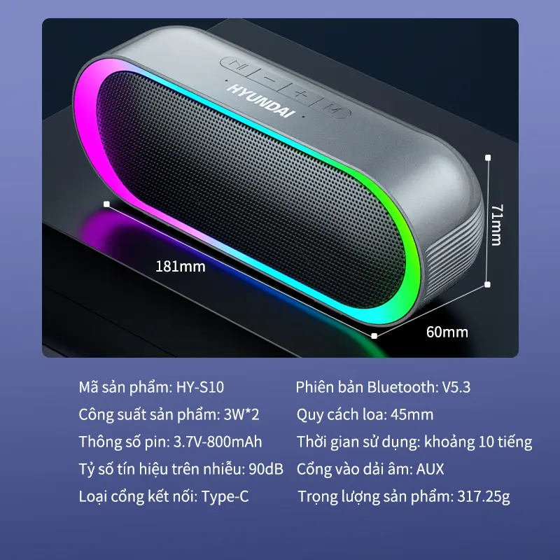 Loa Bluetooth không dây Hyundai HY-S10 RGB Đèn màu RGB kênh đôi z6  fly máy  chiếu 6
