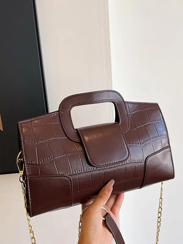 Women's Fashionable Crocodile Embossed Handbag, Casual PU Leather Shoulder Bag for Daily Used, Trendy All-match Commuter Bag 0