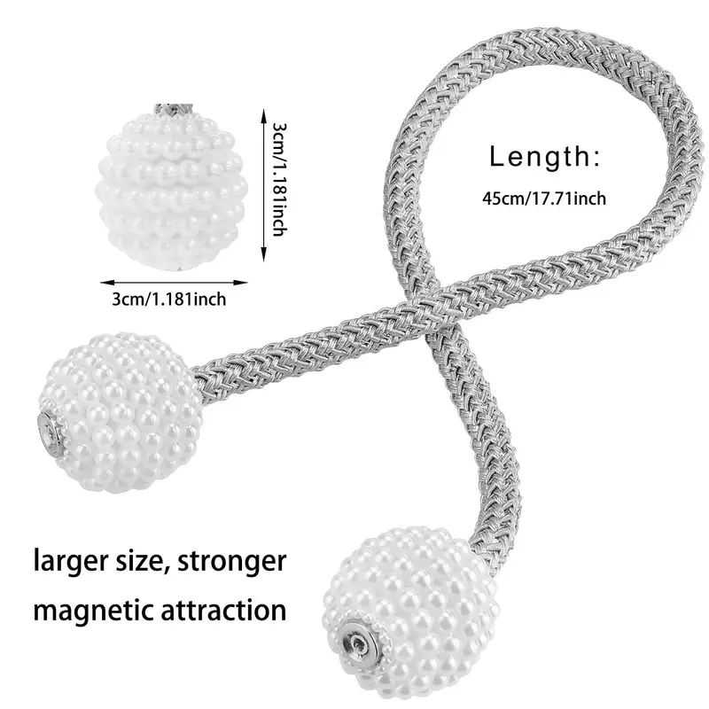 Magnetic Curtain Tieback, 2pcs Modern Simple Faux Pearl Decorative Curtain Tieback, Window Curtain Decoration Accessories For Home Living Room Bedroom 1
