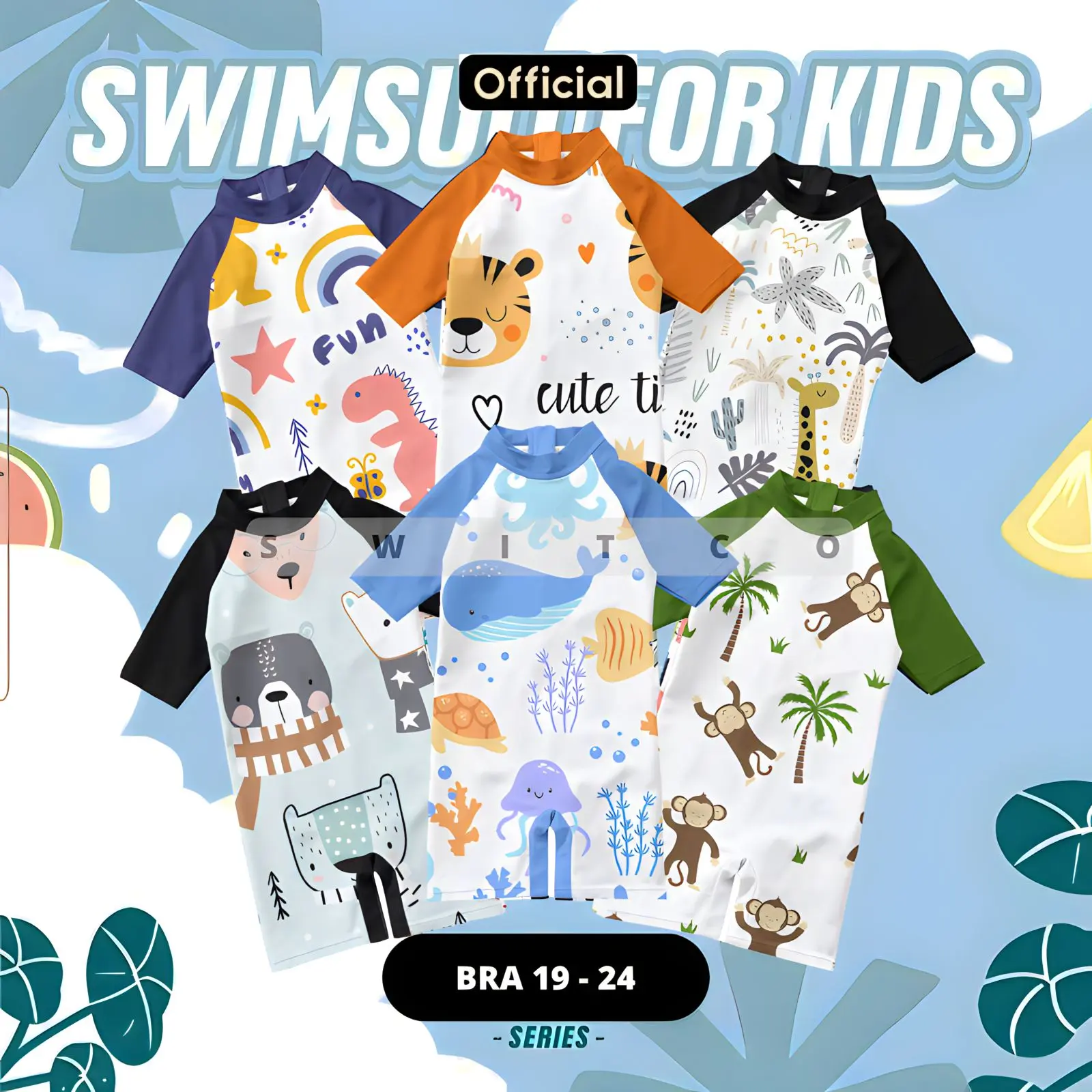 OFFICIAL SWITCO - Baju Renang Anak Laki laki & Perempuan Umur 1 - 10 Tahun Vol4 Blue Whale Pakaian Swimwear Swimsuit Kids Cewek Cowok BRA 19 - 24 Bayi Laki-Laki