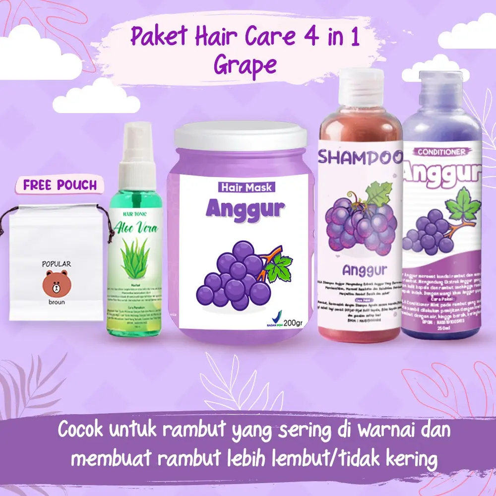 [BPOM] PAKET HAIR CARE 4IN1 / PAKET HEMAT HAIR CARE / HAMPERS HAIR MASK FREE POUCH / HAMPERS HAIR CARE ISI 4 PCS