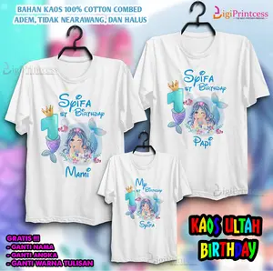 KAOS COUPLE FAMILY BIRTHDAY TEMA MERMAID/ KAOS ULANG TAHUN Combed Dewasa Panjang Keluarga Baju Ibu Custom