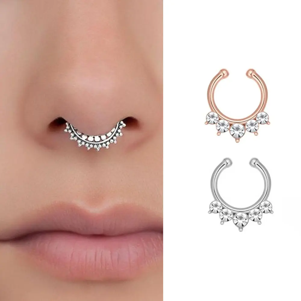 1/2Piece Stainless Stell Fake Nose Ring Septum Piercing Jewelry Crystal Fake Septum Piercing Ring Bulk Faux Nose Piercing Lot