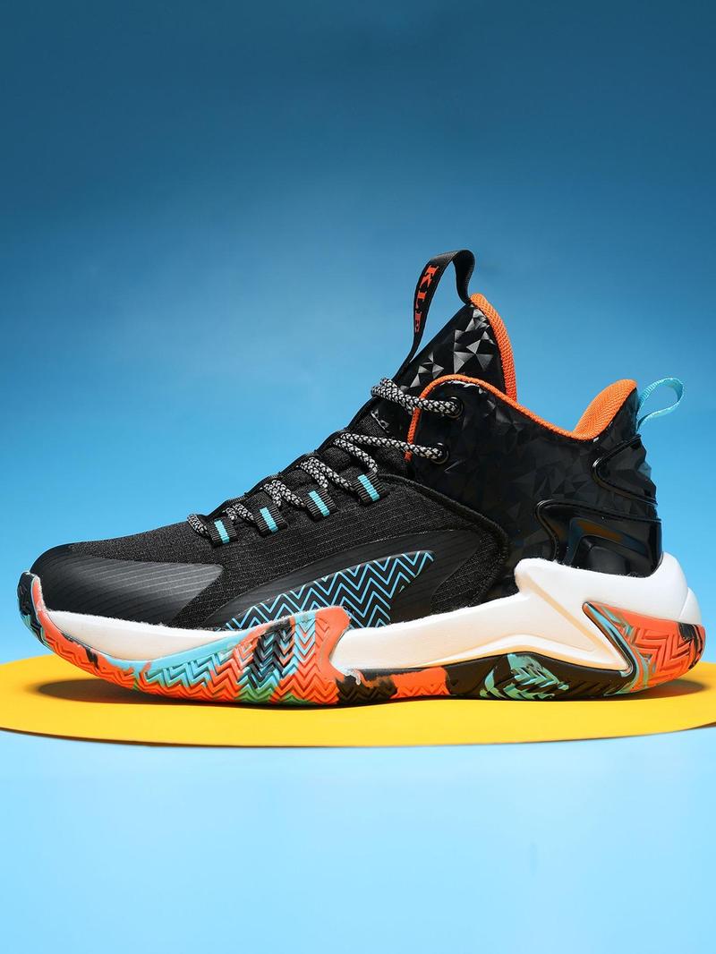 Product Introduction of Unisex Colorblock Lace Up High Top Basketball Shoes, Casual Comfortable Breathable Sports Shoes for Outdoor Wear, Sports Footwear for Men Women, 2024 New Trendy Sportswear for Summer 8