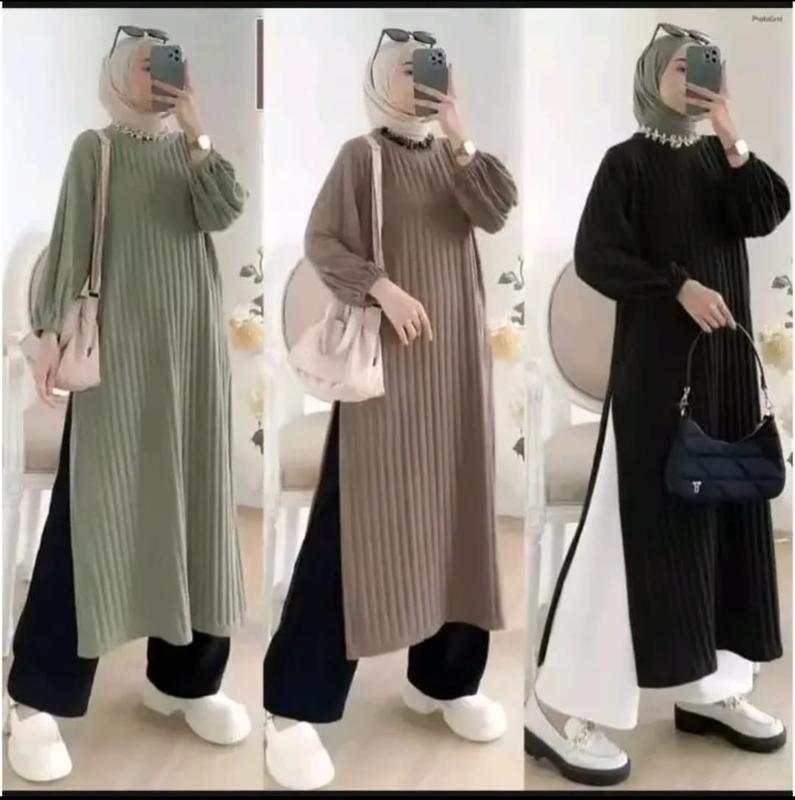 LONG TUNIK BAHAN KNIT HORNET TEBAL MELAT LENGAN PANJANG KARET 0