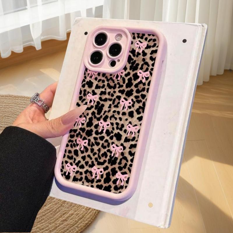 Product Introduction of Fashion Leopard-print Bow Pattern Phone Case, Anti-drop Cellphone Protective Case, Total Protective Shockproof Mobile Phone Cover for iPhone, Casing 1