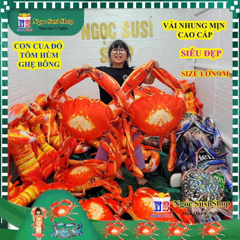 THÚ NHỒI BÔNG CON CUA TÔM HÙM ALASKA GHẸ BÔNG XANH ĐẸP NHƯ ẢNH NHÉ - GỐI ÔM CON CUA đồ chơi doll gấu bông Toy búp bê HÀNG HOT Thú Bông Voi Phát Nhạc 0