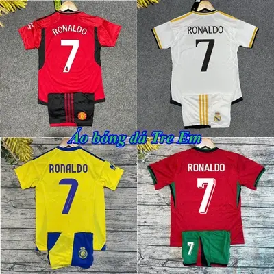Áo Đá Banh Trẻ Em IN SẴN RONALDO 24/25 - ( Quần + Áo ) - Vải Mè Thái Cao Cấp - Hàng in Sẵn áođábóng chobégái aobóngda