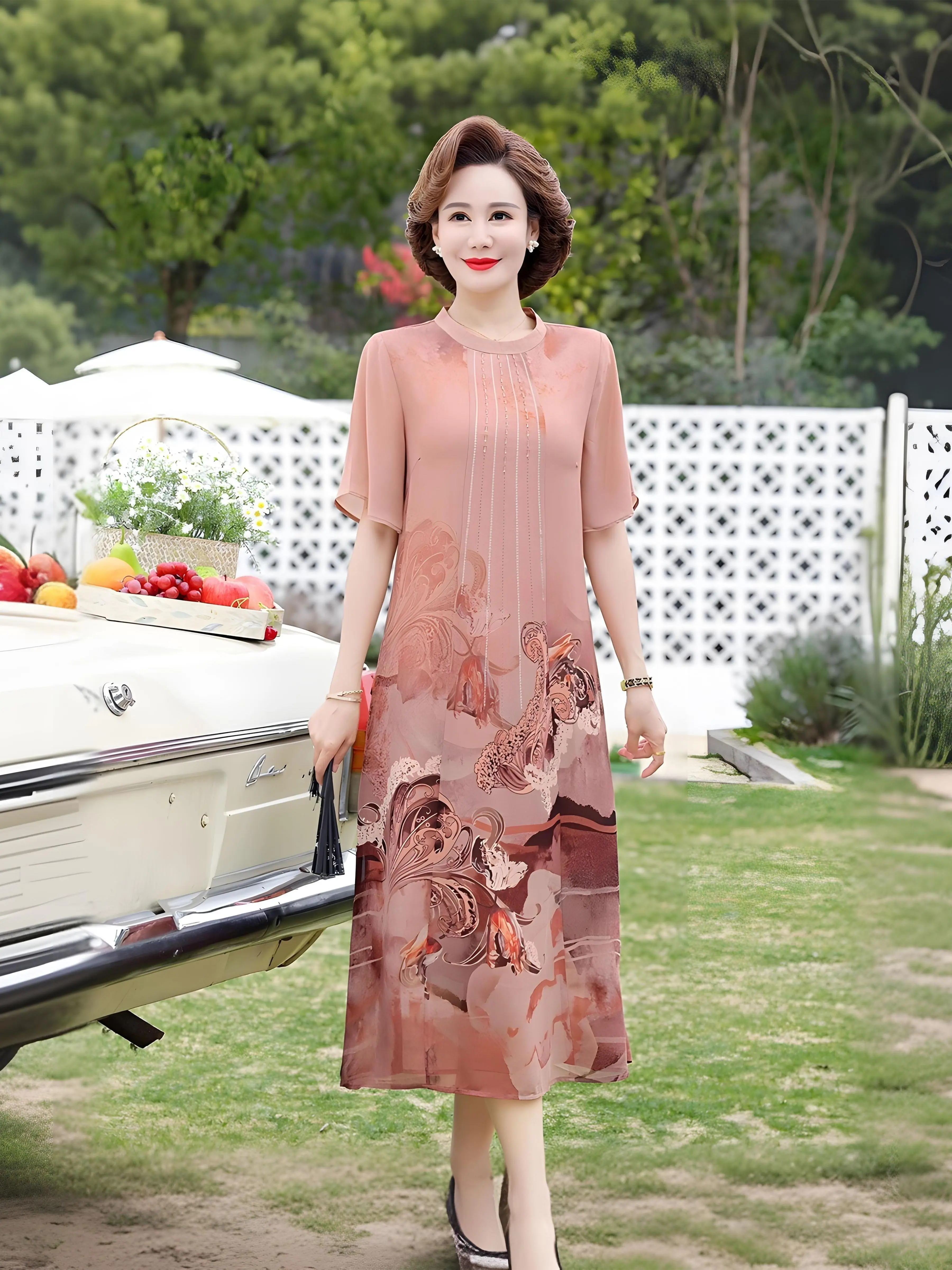 Đầm Trung Niên 2 Lớp Chất Liệu Voan Hàn Cao Cấp - Đầm Tặng Mẹ Sang Trọng - Đủ Size Từ 45 - 85 KG Women Dress váy dự tiệc