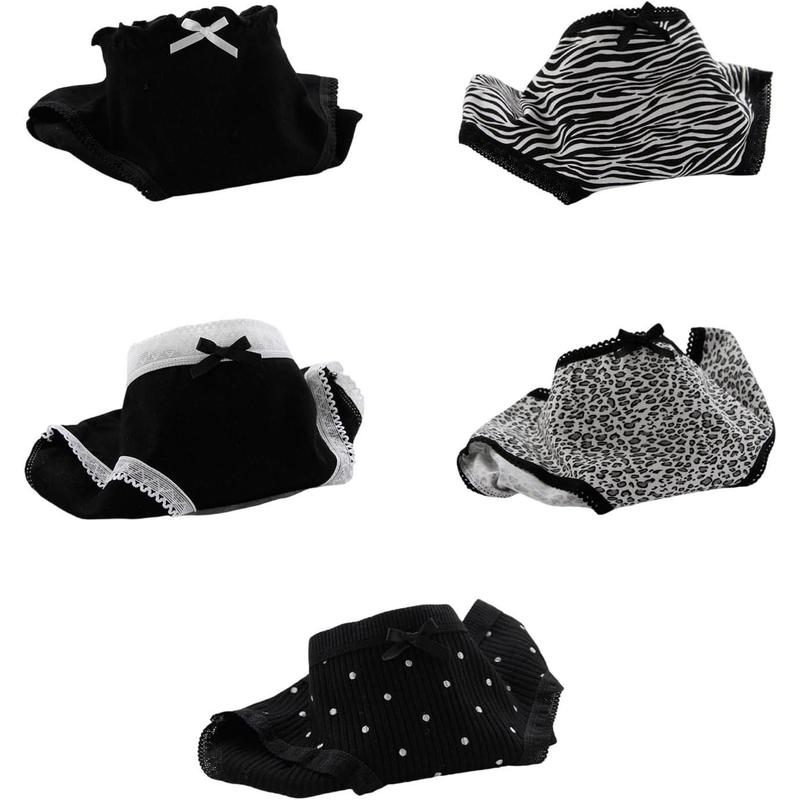 Womens Hipsters Lace Trim Bows Panties with Animal Zebras Print Breathable Cotton Middle Waist Underwear Briefs 7