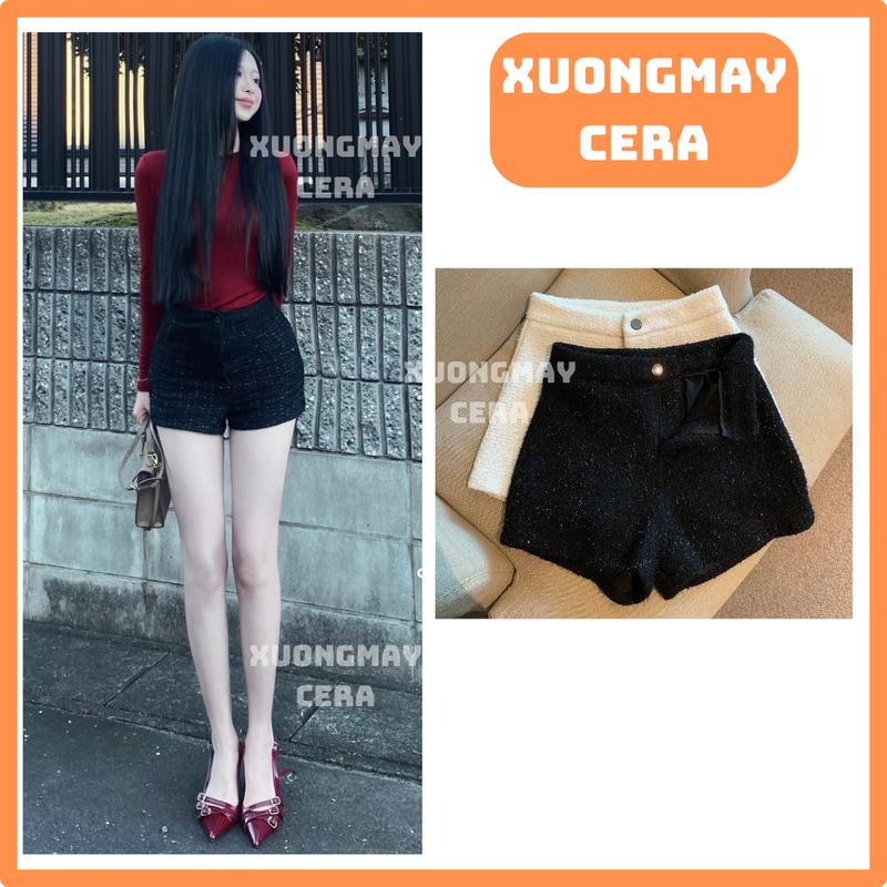  Quần Sooc Dạ Blinh 2 Lớp Phối Nhũ Cạp Cao Tôn Dáng Women 