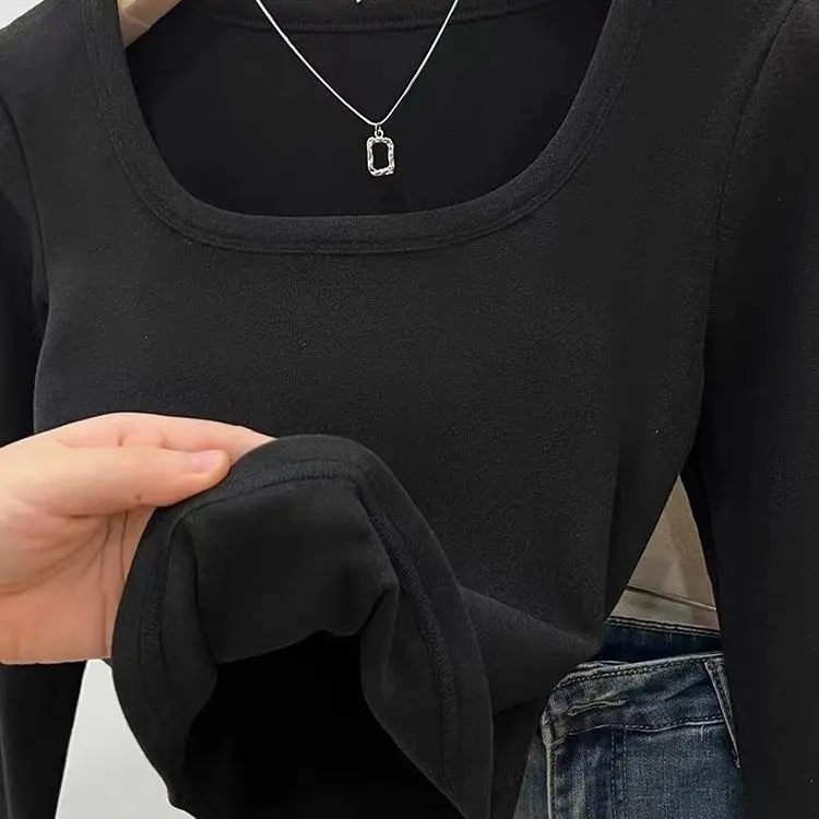 Quần Áo Nữ, Mẫu Mới, Phong Cách Pháp, Eo-Cinching, Vai Thông Thường De Rong Áo Phông Dài Tay, Thích Hợp Cho Mùa Xuân, Mùa Thu Và Mùa Đông, Có Thể Mặc Bên Trong, Cổ Vuông Và Cổ Chữ U, Mỏng Vừa Vặn, Áo Bó Sát 2