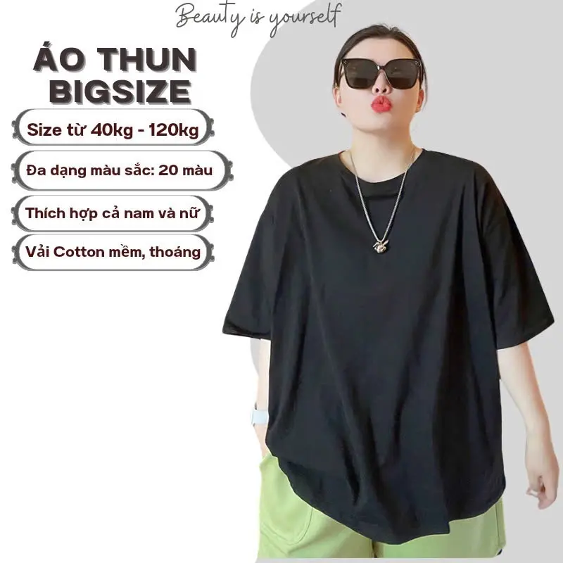 BIGSIZE - Áo Thun Cổ Tròn Vải Cotton 40 - 120Kg Dễ Thương Nữ hồng pastel Women Top