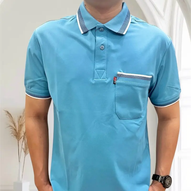 Áo thun nam có túi dệt kim, từ trẻ đến trung niên, chất poly co giản 4 chiều thấm hút, mền mịn thoải mái, không đổ long Polo Menswear Shirt Cotton 6