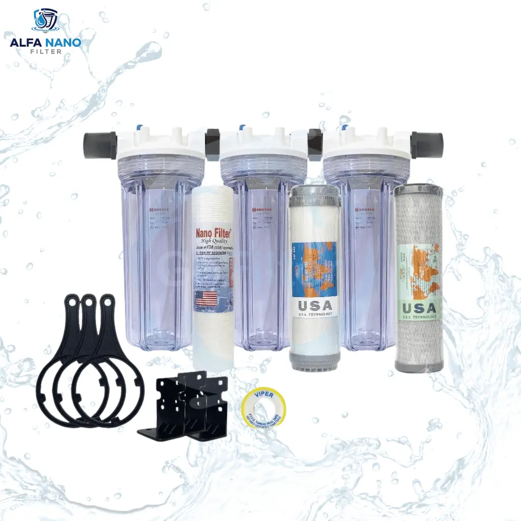 PAKET FILTER AIR SIAP PAKAI 3 TAHAP AIR KOTOR, KERUH, SUMUR, PAM, TOREN / SEDIMEN GAC CTO 10 INCH
