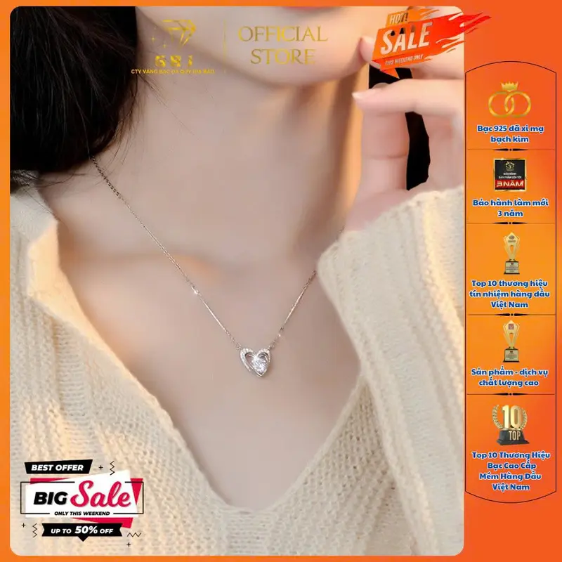 Dây Chuyền Bạc Liền Mặt Tim Đôi XI KIM (4T4) Ngọt Ngào Dành Cho Nữ GBJ542 0