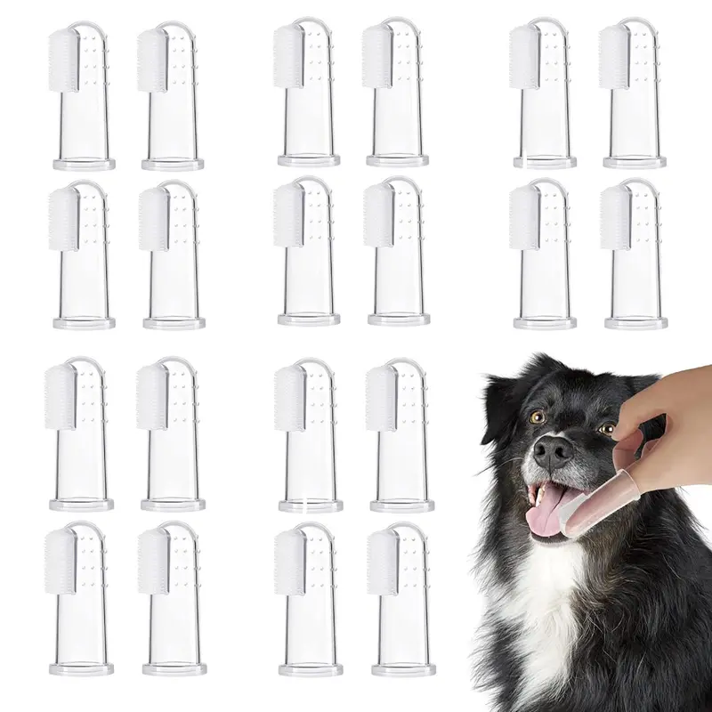 Dog Finger Toothbrush Set, 20pcs/set Finger Toothbrush with Silicone Bristles & 16 Round Particles, Pet Oral Care Tool for All Pets 0