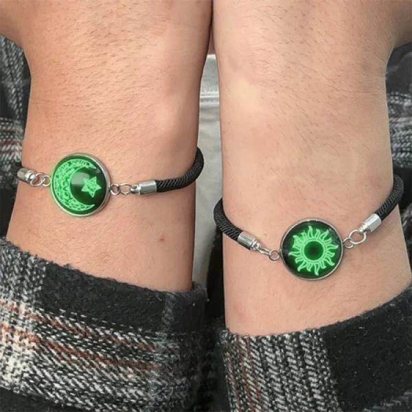 2Pcs Gelang Couple Pasangan Glow in the Dark Bintang Bulan Titanium Gelang You And Me Sun & Moon