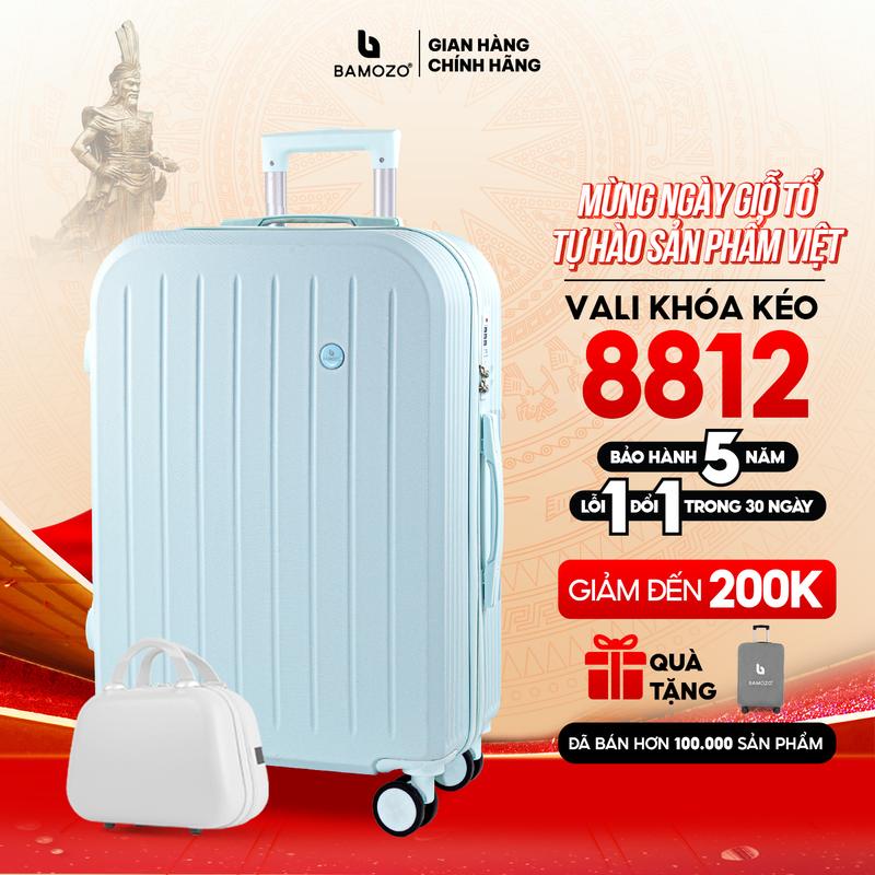 [MUA 1+1] Combo Vali Bamozo 8812 Thường + Cốp Mỹ Phẩm Size 20/24 Nhựa ABS PC Bền Đẹp Khóa Bảo Mật - Tặng Bọc Vali