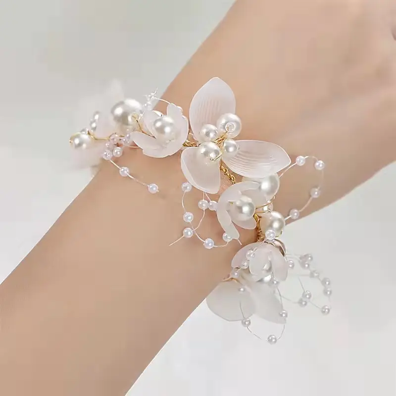 Gelang girly bunga mix mutiara putih/pink anggun