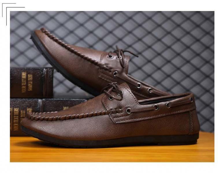 Product Introduction of Round Toe Shoes Casual Men's Slip-on Leather Shoe Flat Lightweight Breathable Dress Shoes 2024 New 18