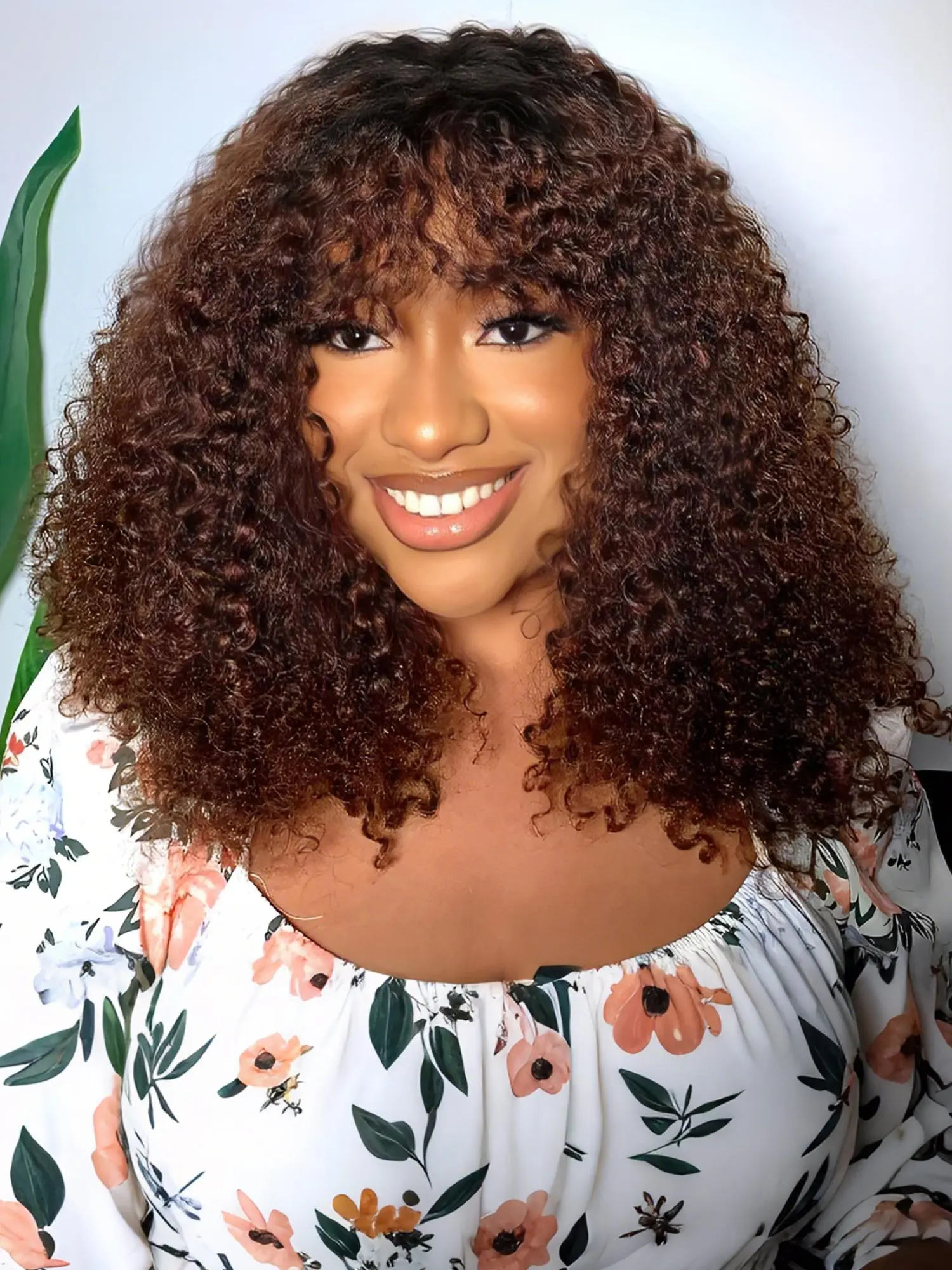 12 Inch Ombre Blonde Curly Bob Wig, 180% Density Brazilian Remy Human Hair Pre-styled Bangs & Glueless Design Highlighted Short Curly Wig for Black Women