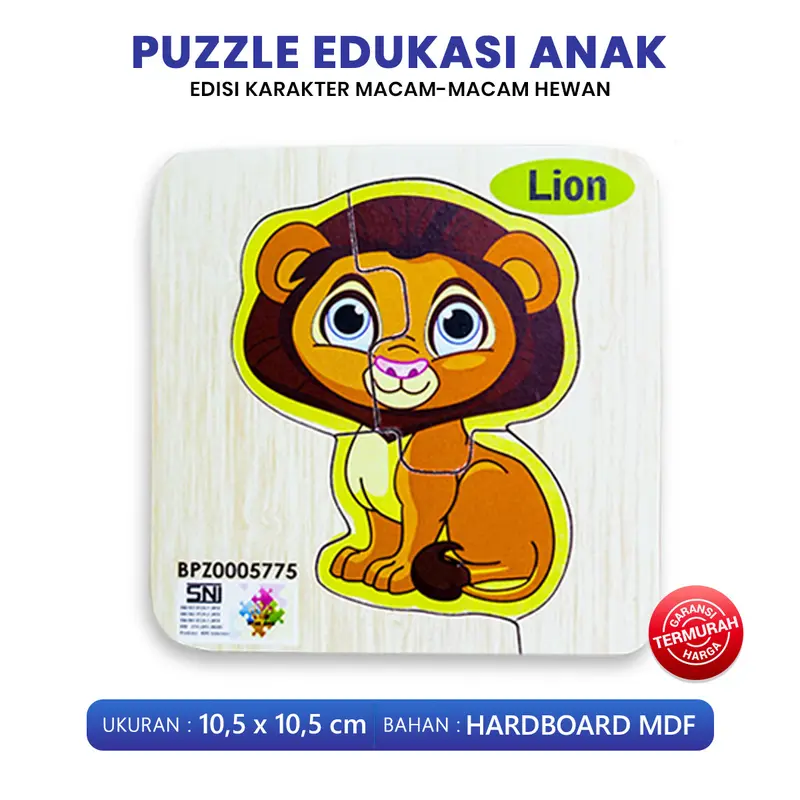 Puzzle Edukasi Anak / Puzzle Kayu / Puzzle Anak Seri Hewan Lion Turtle Bee panda Elephant Monkey Ukuran 10 Bahan MDF / King Puzzle Edukasi - BPZ 3