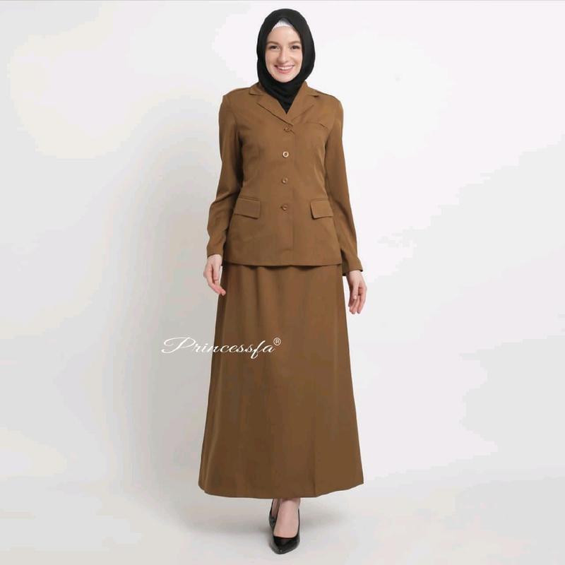 baju kerja wanita/ pakaian kerja kheki tua wanita/ stelan baju kerja coklat tua rok A 2