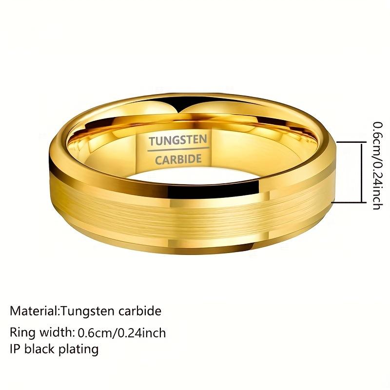 Product Introduction of [Local warehouse shipments] 1pc Luxurious 6mm Gold-Plated Tungsten Carbide Engagement Ring - Sleek Beveled Edges, Fashion Wedding Band for Men & Women, Durable & Stylish 9