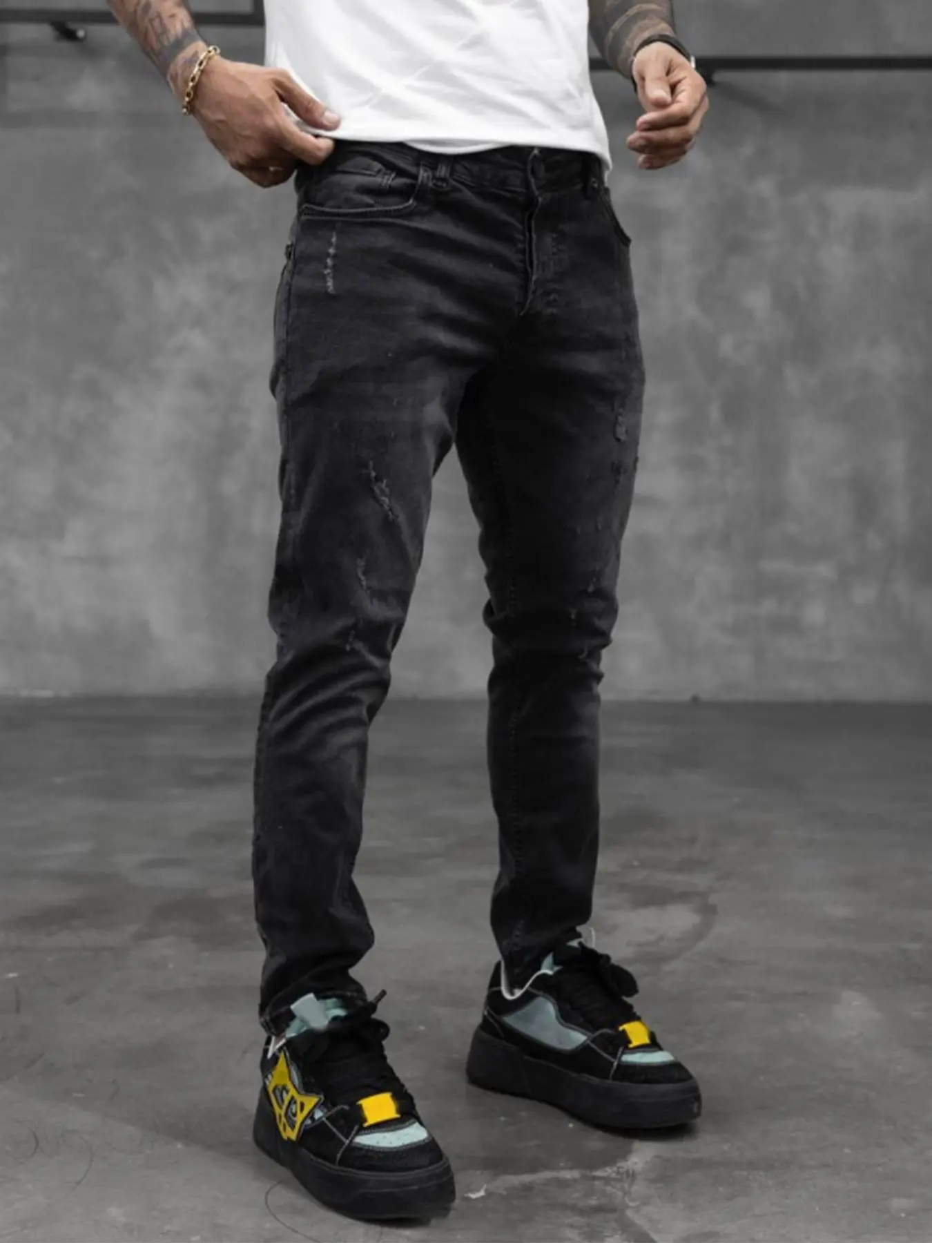 Men's Regular Fit Solid Ripped Slim Jeans, Street Fashion Casual Comfy Denim Pants for Daily Wear, Mens Bottoms for All Seasons, Cotton