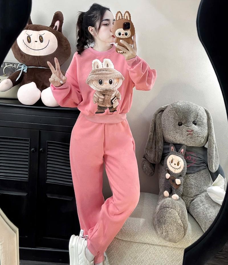 Product Introduction of Bộ Nỉ Nữ  LABUBUU Nỉ Hai Da, Áo in hình gấu, quần bo gối dày dặn , ấm áp Women 8