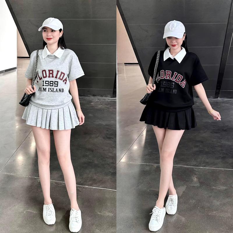 Set bộ chân váy Frolida siêu cá tính chân váy ngắn 2 màu đen xám thoáng mát thấm hút mồ hôi Mai Chi Store MC24065 Nữ Áo Kem Cotton Top Women Shirt