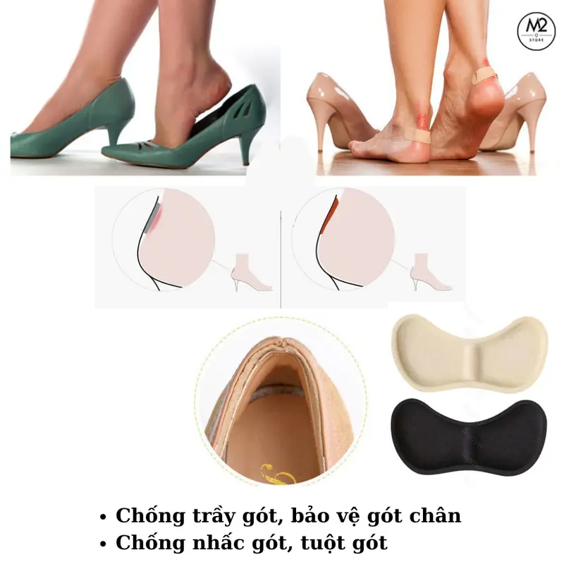 Miếng lót gót giày Set 2 Miếng lót giày bảo vệ sau gót, Miếng dán bảo vệ gót chân khi mang giày cao gót tiện dụng cho nữ 1