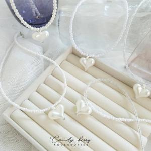 CandyBerry สร้อยคอลูกปัดหัวใจสีขาว รุ่น CN-010 สายพรีเมี่ยม จี้เรซินเคลือบ สายยาว 38 ซม. สร้อยคอแฟชั่น แต่งตัวสวย สร้อยDIY Handmade สร้อยเที่ยวทะเล OOTD
