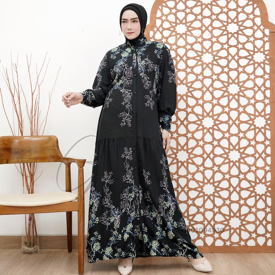 AF | Gamis Yuffie Busui Friendly Tali Pinggang Catoon Rayon Muslim Wanita Dress Syari Motif Simple Dewasa Casual