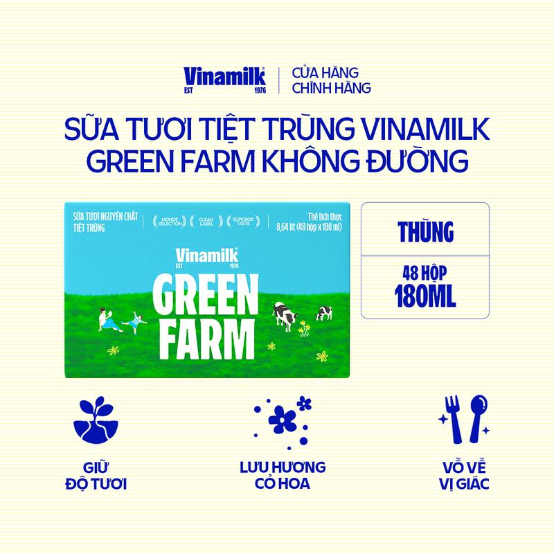 Thùng 48 Hộp Sữa Tươi Tiệt Trùng Vinamilk Green Farm không đường 180ml