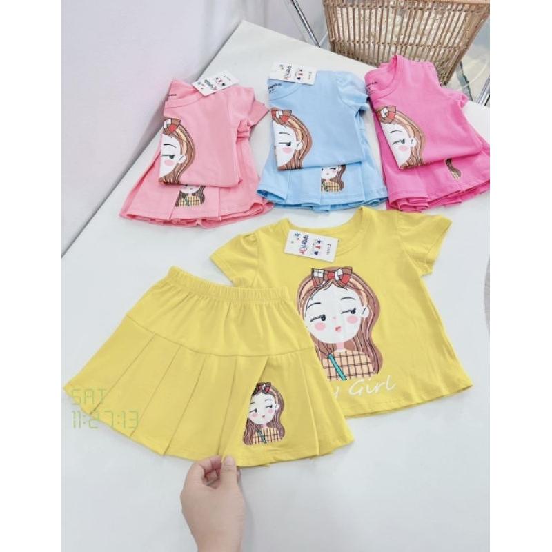 Sét bộ cotton cho bé gái, quần kiểu giả váy thời trang 4