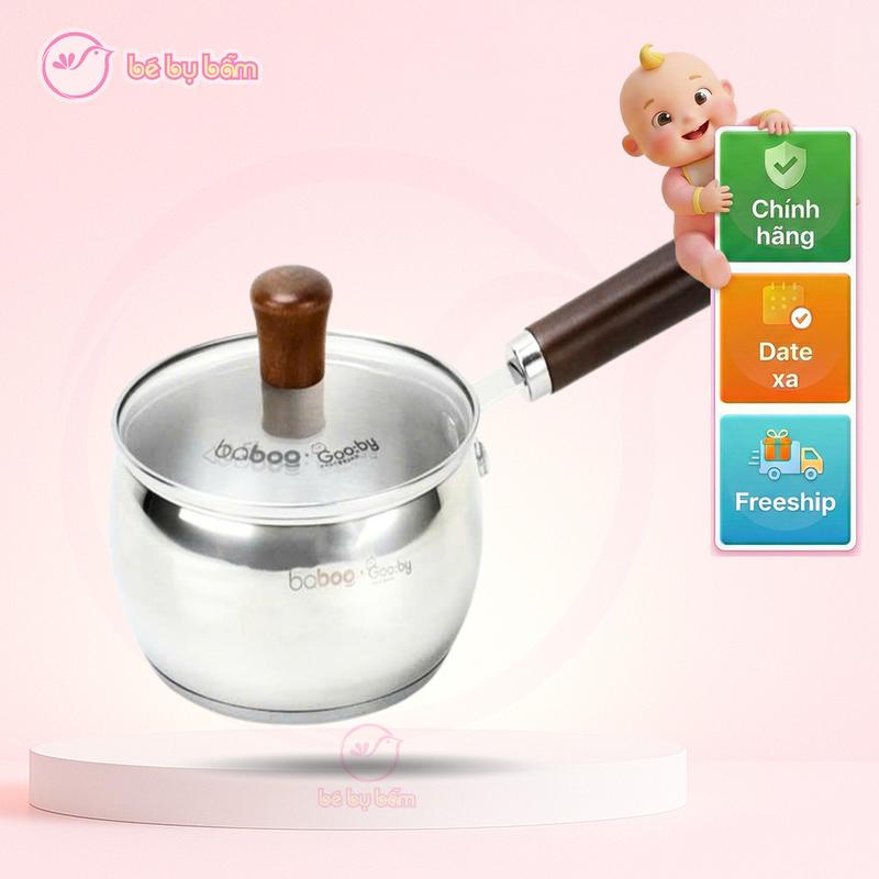 Nồi Quánh Nấu Bột Cho Bé Gooby Baboo - Inox 304 Đáy 3 Lớp, Dùng Được Cho Bếp Từ