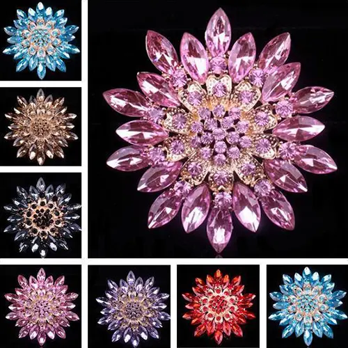 Nemoutube-2024 Women Fashion Shiny Alloy Rhinestone Flower Wedding Bridal Bouquet Brooch Pin