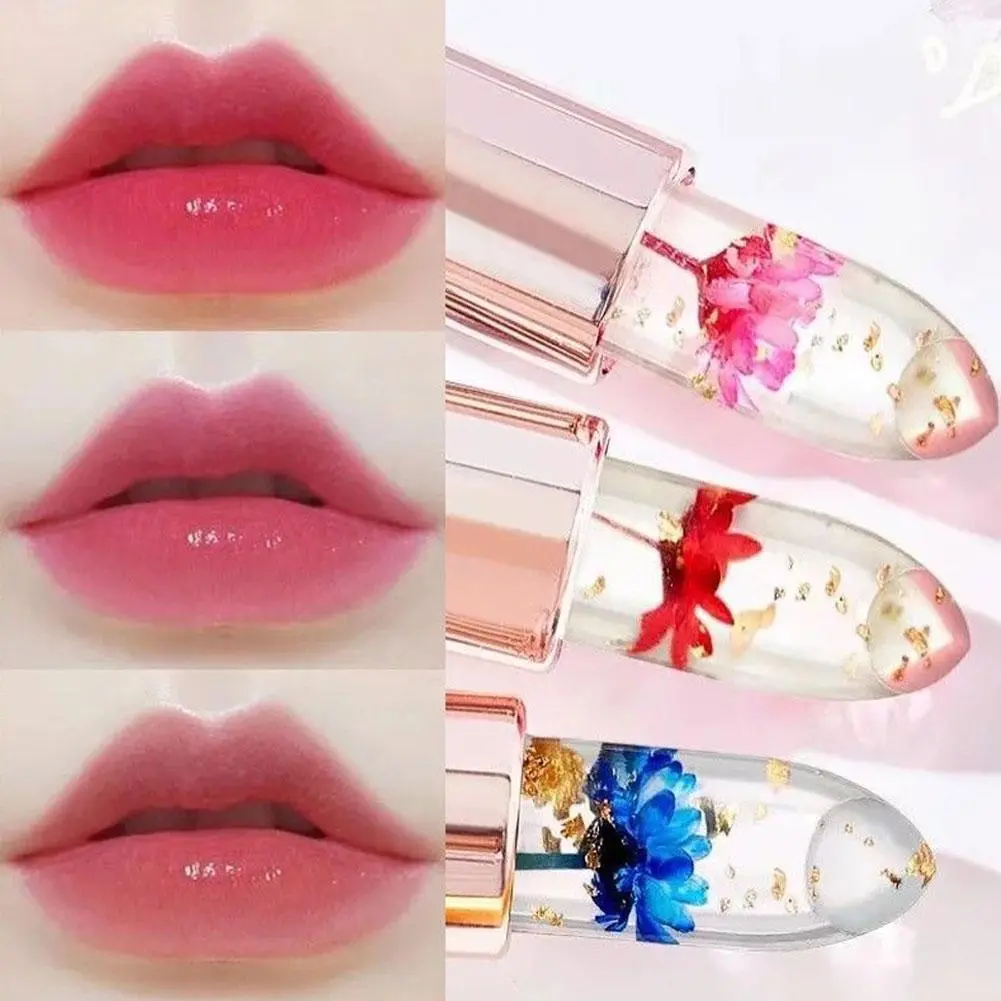 Temperature Color Changing Moisturizing Lipstick Long Lasting Jelly Flower Transparent Lipstick Lips Care Makeup