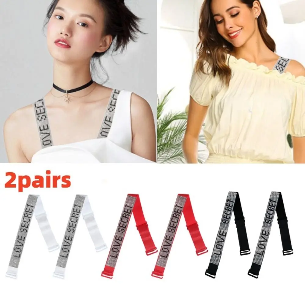 2pairs Bra Accessory Anti Slip Rhinestone Bra Strap Detachable Adjustable Underwear Strap Elastic Lingerie Strap Belt Women