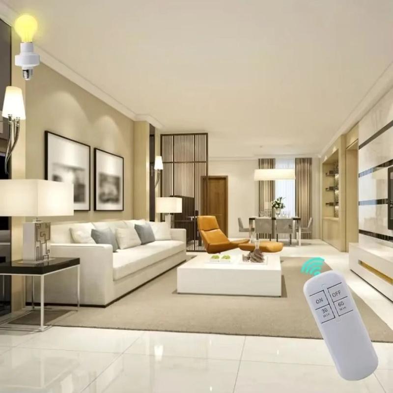 tolifeto High Quality 15/30/60 Min Timer Remote Control Lamp Holder Long Distance Potable E27 Bulb Lamp Holder Smart Wireless Light Bulb Socket Home 7