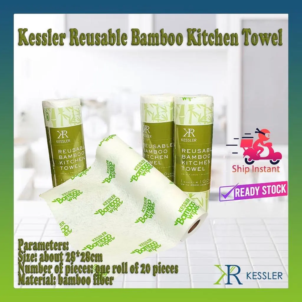 Kessler Bamboo Reusable Kitchen Towel 20 Sheets/roll | Eco-Friendly | Cost Saving | Ideal For Kitchen, Bathroom, Windows