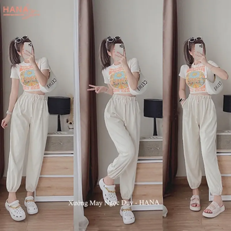 JODEHSHOP Quần Jogger nữ thể thao bo gấu ống rộng dây rút dáng Ullzang Unisex - Quần Nỉ nữ mặc nhà tập thể thao vải tổ ong dày mềm