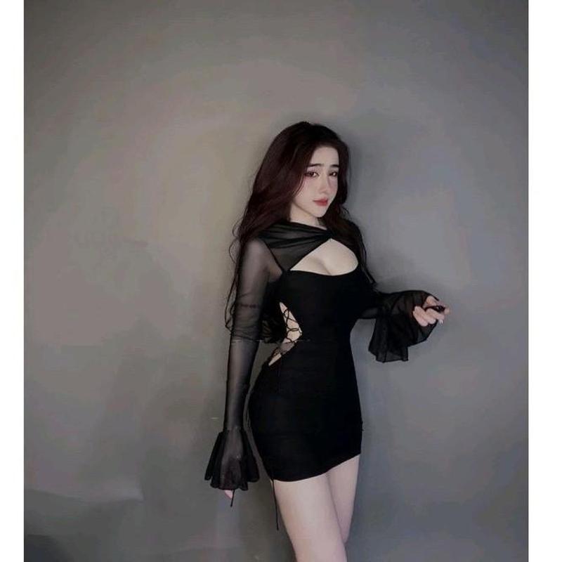  Đầm Body tay lưới hở nguc đan dây eo dáng ngắn,Váy đầm nữ ôm sát body tay dài sang chảnh dự tiệc Dress Women Tay Loe Đen Voan vintage  dress 