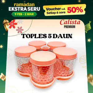 Calista Toples Premium 5 Daun Bunga Akrilik Set Food Grade Microwave & Dishwasher Safe Kedap Udara Tahan Suhu Panas Dingin Desain Modern Minimalis